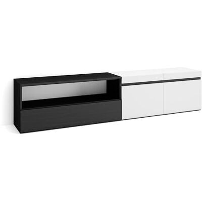 Skraut Home TV-Meubel, Lowboard Woonkamer, Eetkamer 200x45x35cm Voor tv's tot 80" TV-Tafel Moderne stijl Wit en Zwart Skraut Home TV-Meubel, Lowboard Woonkamer, Eetkamer 200x45x35cm Voor tv's tot 80" TV-Tafel Moderne stijl Wit en Zwart
