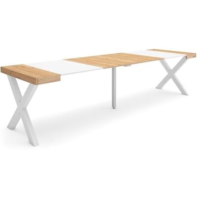 Skraut Home Uittrekbare consoletafel eettafel 300 voor 14 personen poten van massief hout moderne stijl eiken en wit Skraut Home Uittrekbare consoletafel eettafel 300 voor 14 personen poten van massief hout moderne stijl eiken en wit