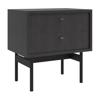 SELSEY Nachtkastje Bijzetkast Bijzettafel Nachtkastje 55 cm Met 2 laden Portland Essen Stalen Frame Olar SELSEY Nachtkastje Bijzetkast Bijzettafel Nachtkastje 55 cm Met 2 laden Portland Essen Stalen Frame Olar