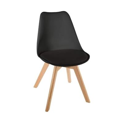 Avilia Moderne bureaustoel met frame van beukenhout, bekleding van polyurethaan, kleur zwart, voor thuis en op kantoor, elegant en comfortabel design Avilia Moderne bureaustoel met frame van beukenhout, bekleding van polyurethaan, kleur zwart, voor thuis en op kantoor, elegant en comfortabel design