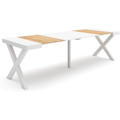 Skraut Home Uittrekbare consoletafel eettafel 260 voor 12 personen poten van massief hout moderne stijl eiken en wit Skraut Home Uittrekbare consoletafel eettafel 260 voor 12 personen poten van massief hout moderne stijl eiken en wit