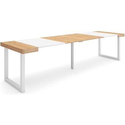 Skraut Home Uittrekbare consoletafel eettafel 300 voor 14 personen poten van massief hout moderne stijl eiken en wit Skraut Home Uittrekbare consoletafel eettafel 300 voor 14 personen poten van massief hout moderne stijl eiken en wit