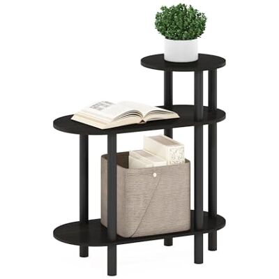 Furinno Turn-N-Tube ovale bijzettafel met 3 niveaus, bijzettafel met open planken, espresso/zwart Furinno Turn-N-Tube ovale bijzettafel met 3 niveaus, bijzettafel met open planken, espresso/zwart