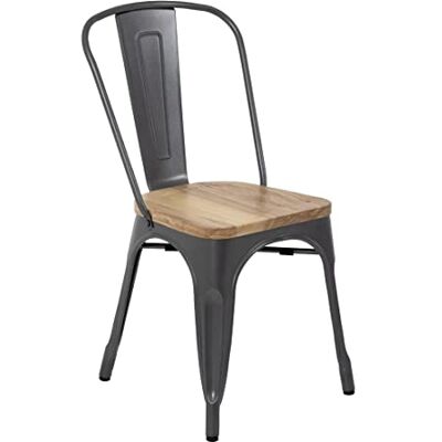 Bolero Grijze Stapelbare Stalen en Houten Stoelen - 4 stuks Bolero Grijze Stapelbare Stalen en Houten Stoelen - 4 stuks