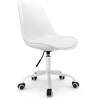Waytex Scandinavische bureaustoel, wit, met wielen en in hoogte verstelbaar en voet van metaal, wit gelakt Waytex Scandinavische bureaustoel, wit, met wielen en in hoogte verstelbaar en voet van metaal, wit gelakt