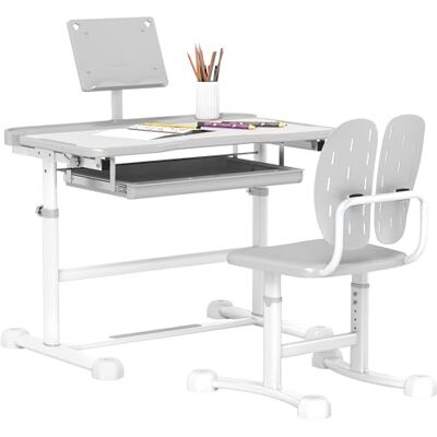 AIYAPLAY Kinderbureau met stoel, bureau en stoel voor kinderen, met in hoogte verstelbaar, 45° schuin blad, lade en boekenhouder, voor kinderen van 3 tot 12 jaar, grijs AIYAPLAY Kinderbureau met stoel, bureau en stoel voor kinderen, met in hoogte verstelbaar, 45° schuin blad, lade en boekenhouder, voor kinderen van 3 tot 12 jaar, grijs