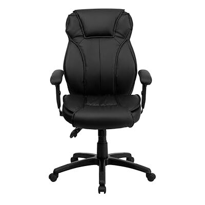 Flash Furniture High Back Black Leather Multifunctionele Executive Draaibare Ergonomische Bureaustoel met Lumbar Ondersteuningsknop met Arms Flash Furniture High Back Black Leather Multifunctionele Executive Draaibare Ergonomische Bureaustoel met Lumbar Ondersteuningsknop met Arms