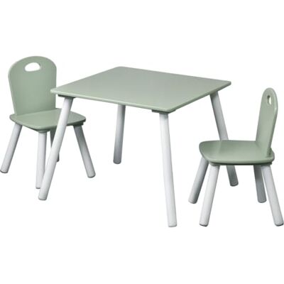 Kesper kindertafel met 2 stoelen, materiaal: vezelplaat, afmetingen: 55 x 55 x 45 cm, kleur: wit, saliegroen 17733 13 Kesper kindertafel met 2 stoelen, materiaal: vezelplaat, afmetingen: 55 x 55 x 45 cm, kleur: wit, saliegroen 17733 13