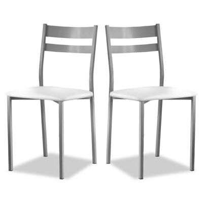 ASTIMESA Twee keukenstoelen, aluminium, witte zitting met rugleuning, strepen ASTIMESA Twee keukenstoelen, aluminium, witte zitting met rugleuning, strepen
