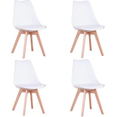 Uderkiny Set van 4 witte eetkamerstoelen, keukenstoelen, keukenstoelen, modern, voor eetkamer, keuken en kantoor, met gevoerde zitting en poten van beukenhout, wit Uderkiny Set van 4 witte eetkamerstoelen, keukenstoelen, keukenstoelen, modern, voor eetkamer, keuken en kantoor, met gevoerde zitting en poten van beukenhout, wit