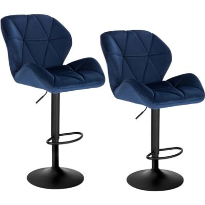 WOLTU Barkrukken Blauw Set van 2 in Fluweel en metaal,360°Draaistoel Verstelbare Barstoelen met Rugleuning En Voetensteun,BH139bl-2 WOLTU Barkrukken Blauw Set van 2 in Fluweel en metaal,360°Draaistoel Verstelbare Barstoelen met Rugleuning En Voetensteun,BH139bl-2