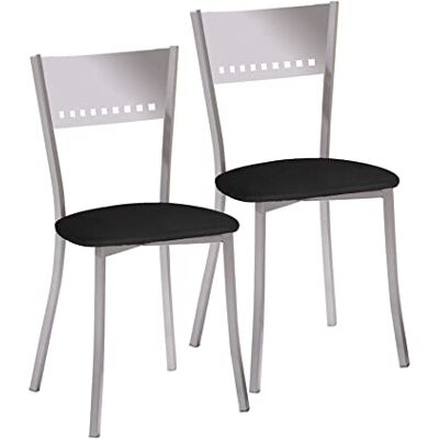 ASTIMESA 2 metalen stoelen met ladderrugleuning en gevoerde zitting, aluminium frame, zitting van zwart kunstleer ASTIMESA 2 metalen stoelen met ladderrugleuning en gevoerde zitting, aluminium frame, zitting van zwart kunstleer