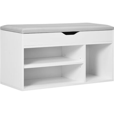 HOMCOM Schoenenbank Schoenenrek PU-bekleding verborgen opbergruimte, Wit HOMCOM Schoenenbank Schoenenrek PU-bekleding verborgen opbergruimte, Wit