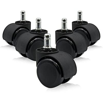 OFITURIA Set van 5 draaibare rubberen wielen voor bureau- en gaming-stoelen. Wielen voor alle soorten vloeren Bestand tot 150 kg belasting. Maat 11 mm diameter (1 set) OFITURIA Set van 5 draaibare rubberen wielen voor bureau- en gaming-stoelen. Wielen voor alle soorten vloeren Bestand tot 150 kg belasting. Maat 11 mm diameter (1 set)