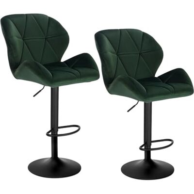WOLTU Barkrukken Donkergroen Set van 2 in Fluweel en metaal,360°Draaistoel Verstelbare Barstoelen met Rugleuning En Voetensteun,BH139dgn-2 WOLTU Barkrukken Donkergroen Set van 2 in Fluweel en metaal,360°Draaistoel Verstelbare Barstoelen met Rugleuning En Voetensteun,BH139dgn-2