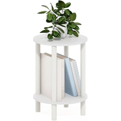 Furinno Turn-N-Tube 2-laags ronde houten bijzettafel, bijzettafel, wit/wit Furinno Turn-N-Tube 2-laags ronde houten bijzettafel, bijzettafel, wit/wit