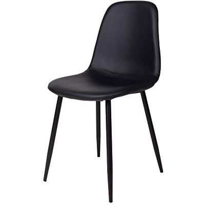 SELSEY Iger gestoffeerde eetkamerstoel met kunstlederen bekleding in zwart en stalen poten, zitting 47x39 cm SELSEY Iger gestoffeerde eetkamerstoel met kunstlederen bekleding in zwart en stalen poten, zitting 47x39 cm