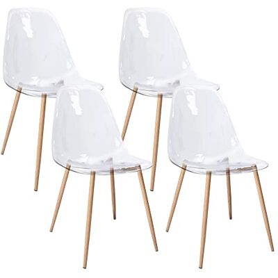 CangLong Acryl Ghost Crystal Clear Zitting, Moderne Plastic Shell Accent Zijstoelen voor Keuken, Dineren, Wonen, Gasten, Slaapkamer, Set van 4 CangLong Acryl Ghost Crystal Clear Zitting, Moderne Plastic Shell Accent Zijstoelen voor Keuken, Dineren, Wonen, Gasten, Slaapkamer, Set van 4
