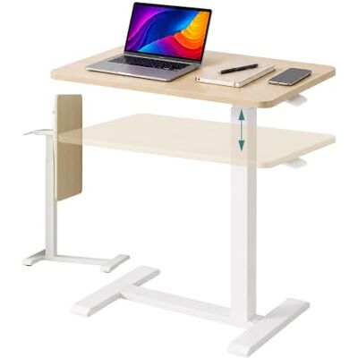 Relaxdays sta-bureau, 66–100,5 cm verstelbaar, wit/natuur onzichtbare wielen, klapbaar laptopblad in C-vorm Relaxdays sta-bureau, 66–100,5 cm verstelbaar, wit/natuur onzichtbare wielen, klapbaar laptopblad in C-vorm