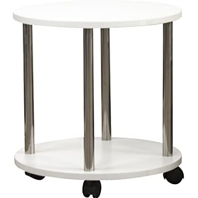 BAKAJI Salontafel voor woonkamer met 4 wielen, trolley van MDF-hout, wit, koffiedesign, minimalistisch design, meubels, woonkamer, keuken, badkamer, dubbele plank (rond) BAKAJI Salontafel voor woonkamer met 4 wielen, trolley van MDF-hout, wit, koffiedesign, minimalistisch design, meubels, woonkamer, keuken, badkamer, dubbele plank (rond)