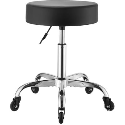 VEVOR Bureaukruk met wielen, ronde zitting, maximale draagkracht 226,8 kg, in hoogte verstelbaar, stille wielen, gevoerd, van PU-leer, 360 graden draaibaar, zwart, voor wachtkamer VEVOR Bureaukruk met wielen, ronde zitting, maximale draagkracht 226,8 kg, in hoogte verstelbaar, stille wielen, gevoerd, van PU-leer, 360 graden draaibaar, zwart, voor wachtkamer