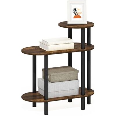 Furinno Turn-N-Tube ovale bijzettafel met 3 niveaus, bijzettafel met open planken, amber grenen/zwart Furinno Turn-N-Tube ovale bijzettafel met 3 niveaus, bijzettafel met open planken, amber grenen/zwart