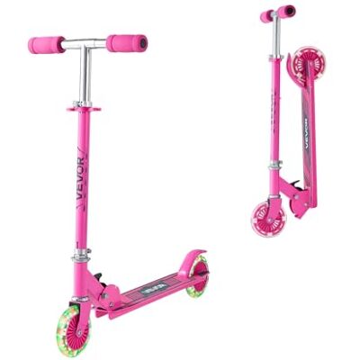 VEVOR Stedelijke mobiliteit voor kinderen, stedelijke mobiliteit met 2 lichtgevende wielen, in hoogte verstelbaar stuur, antislip treeplank, inklapbaar en licht frame tot ca. 50 kg, kleur roze VEVOR Stedelijke mobiliteit voor kinderen, stedelijke mobiliteit met 2 lichtgevende wielen, in hoogte verstelbaar stuur, antislip treeplank, inklapbaar en licht frame tot ca. 50 kg, kleur roze