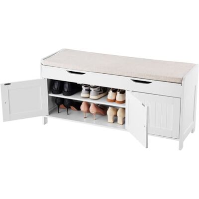 VEVOR Schoenopbergbank met gevoerd kussen en 3 schuurdeuren, entreebank met verborgen opslag, 100 x 35 x 49 cm, voor entree, hal, woonkamer, slaapkamer VEVOR Schoenopbergbank met gevoerd kussen en 3 schuurdeuren, entreebank met verborgen opslag, 100 x 35 x 49 cm, voor entree, hal, woonkamer, slaapkamer