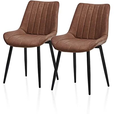 TUKAILAi Eetkamerstoelen Set van 2 Bruin Kunstleer Gestoffeerde Keukenstoelen met Rugleuning en Zwart Metalen Poten, Leisure Hoekstoel met Woonkamer Slaapkamer Lounge Receptie TUKAILAi Eetkamerstoelen Set van 2 Bruin Kunstleer Gestoffeerde Keukenstoelen met Rugleuning en Zwart Metalen Poten, Leisure Hoekstoel met Woonkamer Slaapkamer Lounge Receptie