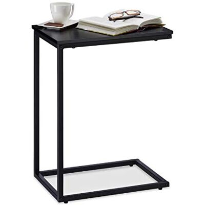 Relaxdays bijzettafel, metalen onderstel, houten tafelblad, U-vorm, 60 cm hoog, robuuste salontafel, siertafel, zwart Relaxdays bijzettafel, metalen onderstel, houten tafelblad, U-vorm, 60 cm hoog, robuuste salontafel, siertafel, zwart