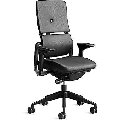 Steelcase Please ergonomische in hoogte verstelbare bureaustoel met verstelbare lendensteun en armleuningen, hoge rugleuning, comfortabele bekleding in zwart leer Steelcase Please ergonomische in hoogte verstelbare bureaustoel met verstelbare lendensteun en armleuningen, hoge rugleuning, comfortabele bekleding in zwart leer