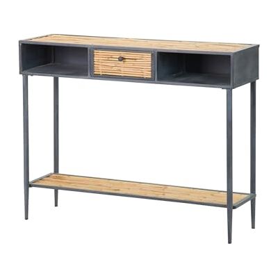 Adda Home Console - Blauw/Bruin Bamboe Metaal 100x32x81 cm - Console Adda Home Console - Blauw/Bruin Bamboe Metaal 100x32x81 cm - Console
