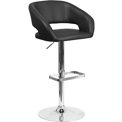 Flash Furniture Moderne in hoogte verstelbare barkruk met chromen voet, metaal, zwart vinyl, 58,42 x 57,15 x 37,46500000000003 cm Flash Furniture Moderne in hoogte verstelbare barkruk met chromen voet, metaal, zwart vinyl, 58,42 x 57,15 x 37,46500000000003 cm