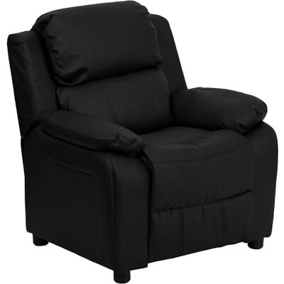 Flash Furniture Deluxe Gewatteerde Hedendaagse Kinderfauteuil met opbergarmen, leer, zwart, 66,04 x 53,34 x 53,34 cm Flash Furniture Deluxe Gewatteerde Hedendaagse Kinderfauteuil met opbergarmen, leer, zwart, 66,04 x 53,34 x 53,34 cm