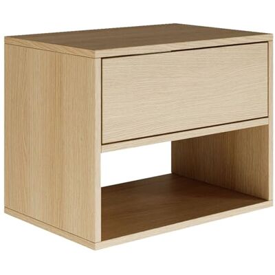 SELSEY Framme Nachtkastje Zwevend 50 cm Wandmeubel in Lindberg Eiken Modern Nachtkastje met Lade en Open Vak Minimalistisch Slaapkamerkastje met Push-to-Open Systeem SELSEY Framme Nachtkastje Zwevend 50 cm Wandmeubel in Lindberg Eiken Modern Nachtkastje met Lade en Open Vak Minimalistisch Slaapkamerkastje met Push-to-Open Systeem