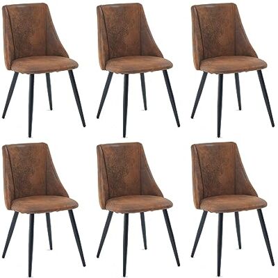 MEUBLE COSY Eetkamerstoelen, set van 6 keukenstoelen, ergonomische woonkamerstoel, retro stoel met rugleuning, zitvlak van vintage kunstsuède, metalen poten, bruin 50,5x53,5x83cm MEUBLE COSY Eetkamerstoelen, set van 6 keukenstoelen, ergonomische woonkamerstoel, retro stoel met rugleuning, zitvlak van vintage kunstsuède, metalen poten, bruin 50,5x53,5x83cm