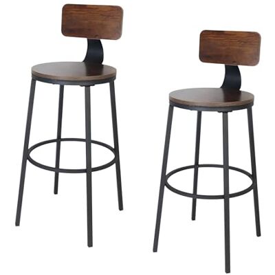 Relaxdays barkrukken set 2 met rugleuning, houtlook/metaal, industrieel, keuken, bruin/zwart, 99x54x54 cm Relaxdays barkrukken set 2 met rugleuning, houtlook/metaal, industrieel, keuken, bruin/zwart, 99x54x54 cm