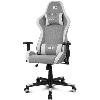 DRIFT GAMING Chair DR90 -DR90DGB Professionele Gaming Stoel, ademende stof, gestoffeerde 2D armleuningen, versterkte nylon basis, klasse 4 zuiger, kantelen, lumbaal/cervicaal kussen, Grijs/Wit DRIFT GAMING Chair DR90 -DR90DGB Professionele Gaming Stoel, ademende stof, gestoffeerde 2D armleuningen, versterkte nylon basis, klasse 4 zuiger, kantelen, lumbaal/cervicaal kussen, Grijs/Wit