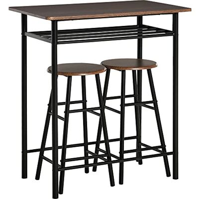 HOMCOM Bartafelset met krukken, staande eettafel met 2 stoelen, rek en poten van metaal, industriële stijl, hoge bartafel en 2 krukken voor eetkamer, keuken, zwart HOMCOM Bartafelset met krukken, staande eettafel met 2 stoelen, rek en poten van metaal, industriële stijl, hoge bartafel en 2 krukken voor eetkamer, keuken, zwart