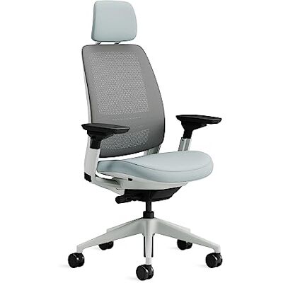 Steelcase Series 2 Ergonomische in hoogte verstelbare bureaustoel met verstelbare lendensteun en armleuningen, ademend grijs Netwave stof en comfortabele lichtblauwe stoelbekleding + hoofdsteun Steelcase Series 2 Ergonomische in hoogte verstelbare bureaustoel met verstelbare lendensteun en armleuningen, ademend grijs Netwave stof en comfortabele lichtblauwe stoelbekleding + hoofdsteun