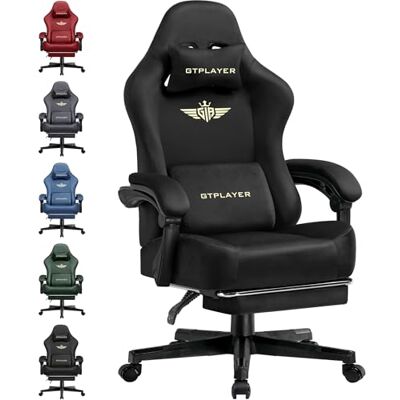 GTPLAYER Gamingstoel, ademende bureaustoel, ergonomische kantoorstoel, hoogwaardige stof, ergonomische pc-stoel, 160° verstelbare rugleuning en uitschuifbare voetsteun, belasting 180 kg, zwart GTPLAYER Gamingstoel, ademende bureaustoel, ergonomische kantoorstoel, hoogwaardige stof, ergonomische pc-stoel, 160° verstelbare rugleuning en uitschuifbare voetsteun, belasting 180 kg, zwart