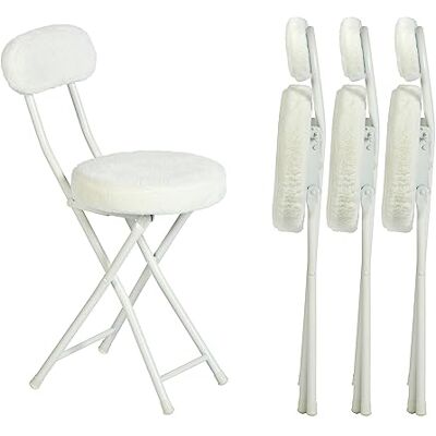 MEUBLE COSY Klapstoel, set van 4 vouwstoelen met rugleuning en voetensteun, bekleed van kunstbont, opvouwbaar, keukenstoel, bureaustoel, wit, 32x35x75cm MEUBLE COSY Klapstoel, set van 4 vouwstoelen met rugleuning en voetensteun, bekleed van kunstbont, opvouwbaar, keukenstoel, bureaustoel, wit, 32x35x75cm