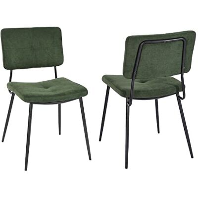 MEUBLE COSY Eetkamerstoelen, set van 2 retro keukenstoelen, ergonomische woonkamerstoel, bureaustoel met rugleuning, zitting van stof, metalen poten, groen, 59,5x45x82cm MEUBLE COSY Eetkamerstoelen, set van 2 retro keukenstoelen, ergonomische woonkamerstoel, bureaustoel met rugleuning, zitting van stof, metalen poten, groen, 59,5x45x82cm