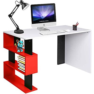 BAKAJI Bureau met boekenkast, 3 etages, werktafel, deur, PC, frame en tafelblad van hout, MDF, meubels, kantoor, modern design, afmetingen: 120 x 60 x 75 cm (rood) BAKAJI Bureau met boekenkast, 3 etages, werktafel, deur, PC, frame en tafelblad van hout, MDF, meubels, kantoor, modern design, afmetingen: 120 x 60 x 75 cm (rood)