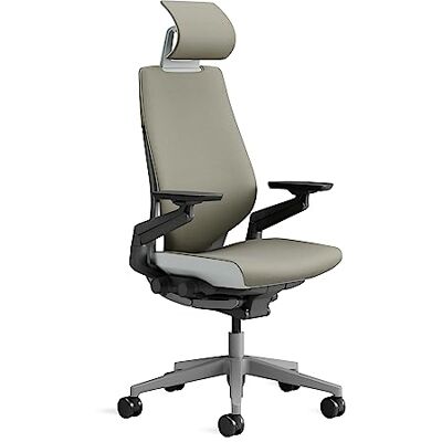 Steelcase Gesture Ergonomische, in hoogte verstelbare bureaustoel met verstelbare lendensteun en armleuningen, comfortabele bekleding in beige/grijze stof met hoofdsteun Steelcase Gesture Ergonomische, in hoogte verstelbare bureaustoel met verstelbare lendensteun en armleuningen, comfortabele bekleding in beige/grijze stof met hoofdsteun
