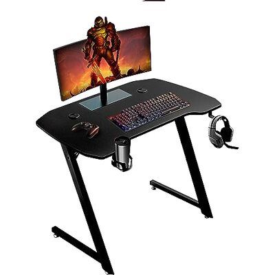 Baroni Home Ergonomisch gamingbureau met standaard en haak voor hoofdtelefoon en bekerhouder, speeltafel van MDF en staal, 100 x 60 cm Baroni Home Ergonomisch gamingbureau met standaard en haak voor hoofdtelefoon en bekerhouder, speeltafel van MDF en staal, 100 x 60 cm