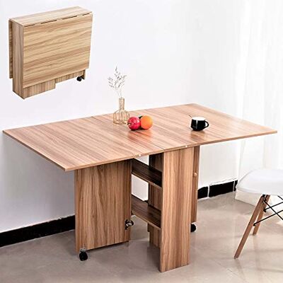 BAKAJI Eettafel multifunctioneel bureau, inklapbaar, uittrekbaar, met boekenkast, 2 vakken, intrekbare planken en wieltjes, van MDF-hout, modern design, 140 x 80 x 74 cm (eiken) BAKAJI Eettafel multifunctioneel bureau, inklapbaar, uittrekbaar, met boekenkast, 2 vakken, intrekbare planken en wieltjes, van MDF-hout, modern design, 140 x 80 x 74 cm (eiken)