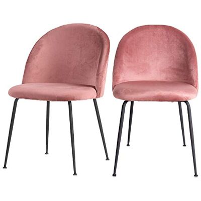 SELSEY Rallsy Gestoffeerde stoel set van 2, keukenstoel met fluwelen bekleding en zwarte metalen poten, zitting 51 x 44 cm (roze) SELSEY Rallsy Gestoffeerde stoel set van 2, keukenstoel met fluwelen bekleding en zwarte metalen poten, zitting 51 x 44 cm (roze)