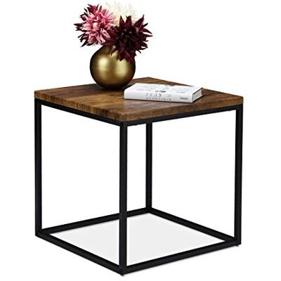 Relaxdays bijzettafel, vierkant, 45 cm, industrieel, bijzettafeltje woon- & slaapkamer, metaal, houtlook/zwart Relaxdays bijzettafel, vierkant, 45 cm, industrieel, bijzettafeltje woon- & slaapkamer, metaal, houtlook/zwart