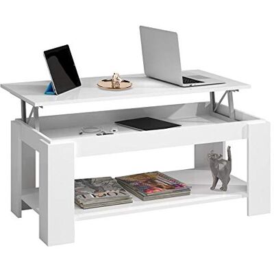 BAKAJI Salontafel voor de woonkamer met verhoging en opbergruimte voor bank, woonkamer, modern design, inklapbaar, van melaminehout, afmetingen 100 x 50 x 43 cm (wit) BAKAJI Salontafel voor de woonkamer met verhoging en opbergruimte voor bank, woonkamer, modern design, inklapbaar, van melaminehout, afmetingen 100 x 50 x 43 cm (wit)